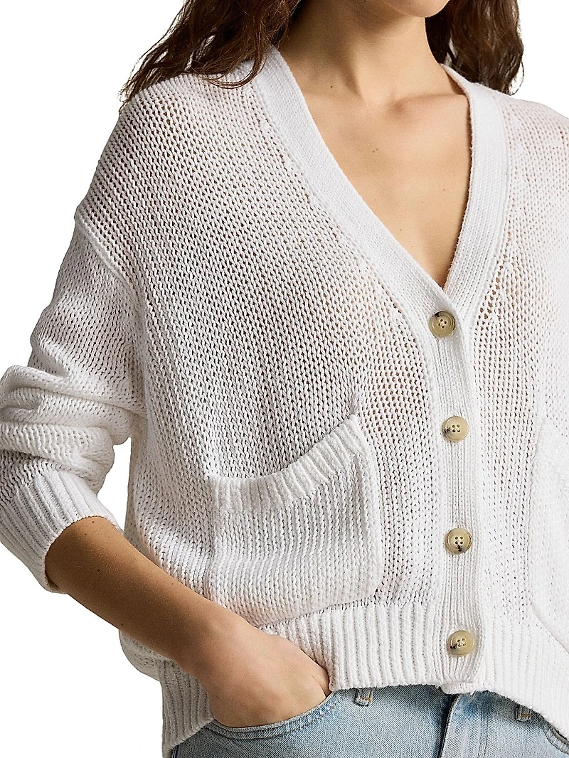 Linen-Cotton V-Neck Cardigan