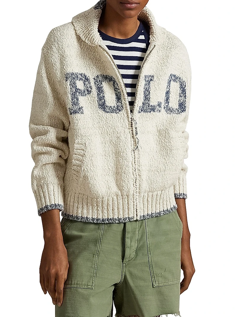 Logo Cotton-Knit Zip-Up Cardigan