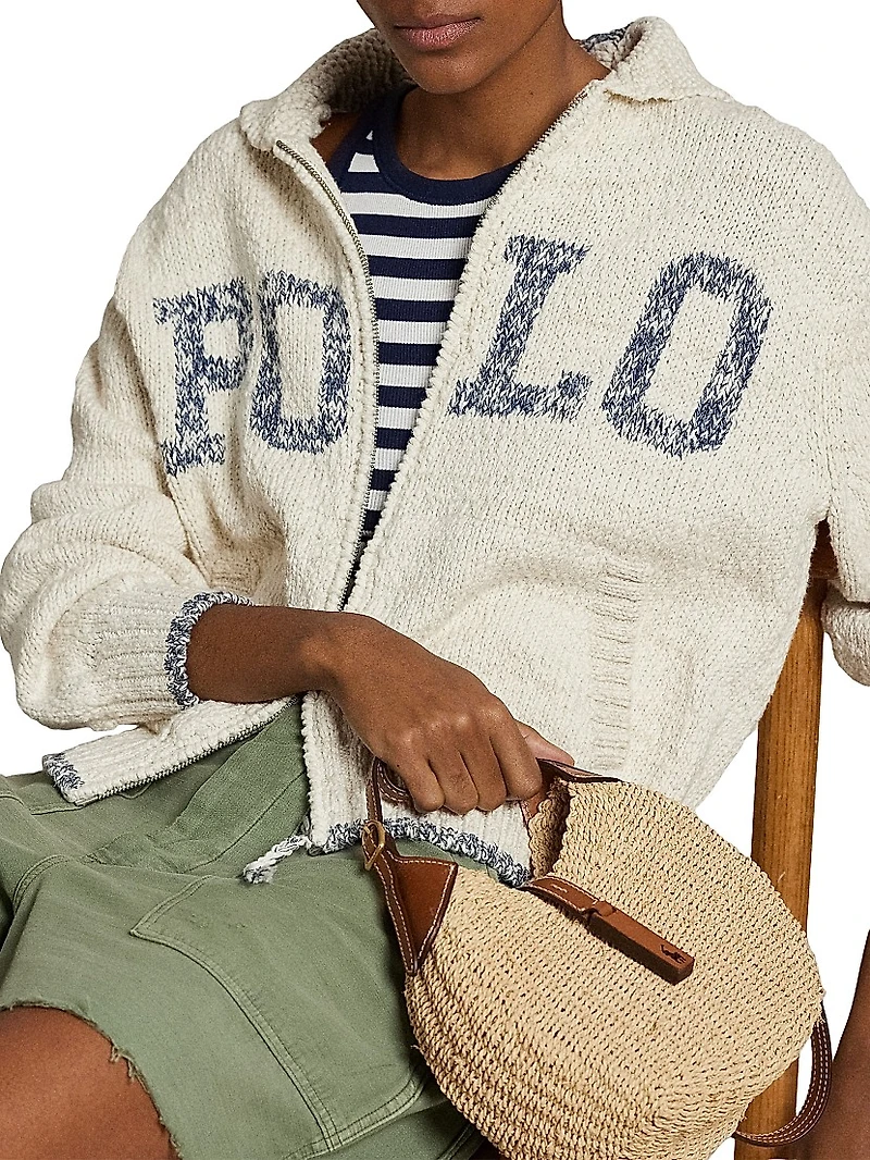 Logo Cotton-Knit Zip-Up Cardigan