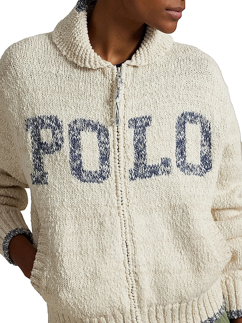 Logo Cotton-Knit Zip-Up Cardigan
