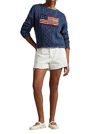 Flag-Embroidered Cotton-Knit Crewneck Sweater