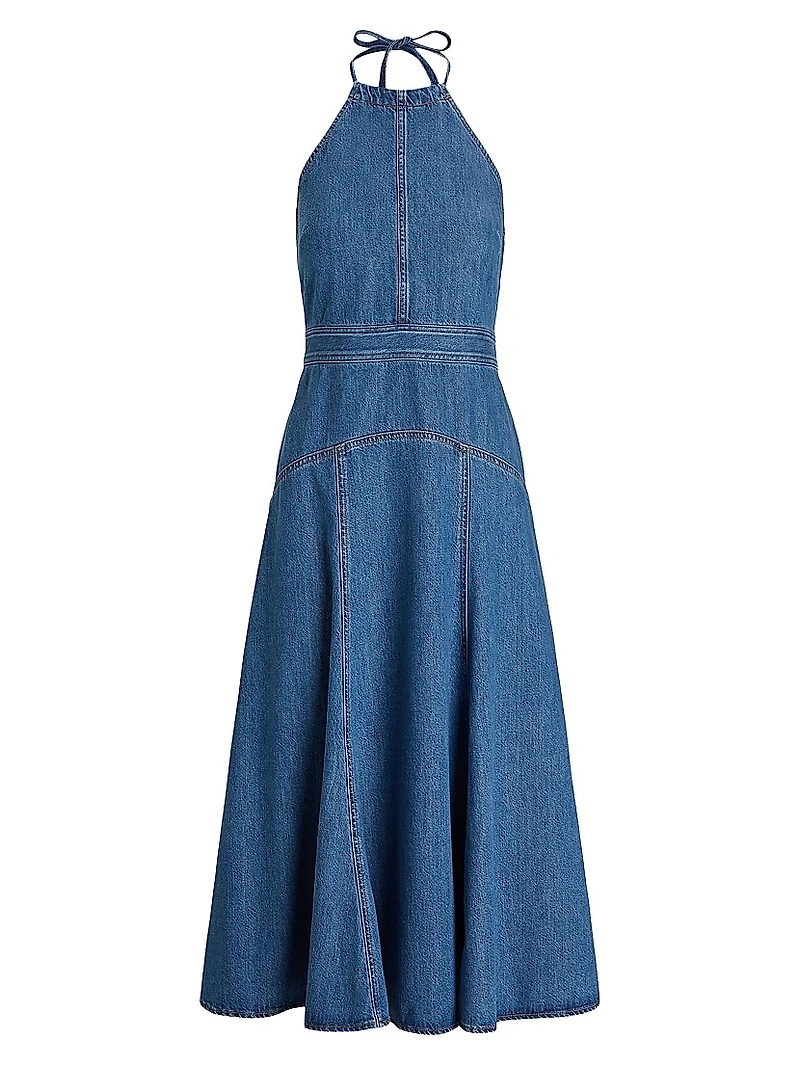 Denim Halter Midi-Dress