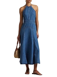 Denim Halter Midi-Dress