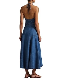 Denim Halter Midi-Dress
