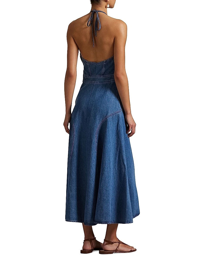 Denim Halter Midi-Dress