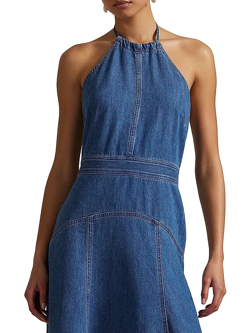 Denim Halter Midi-Dress