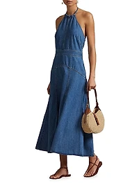 Denim Halter Midi-Dress