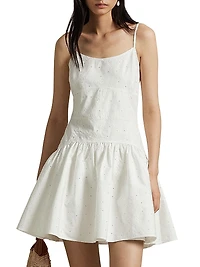 Paneled Eyelet Cotton Minidress