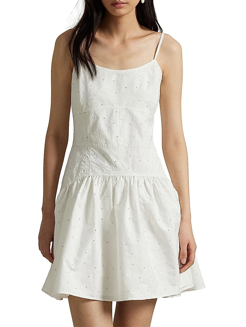 Paneled Eyelet Cotton Minidress