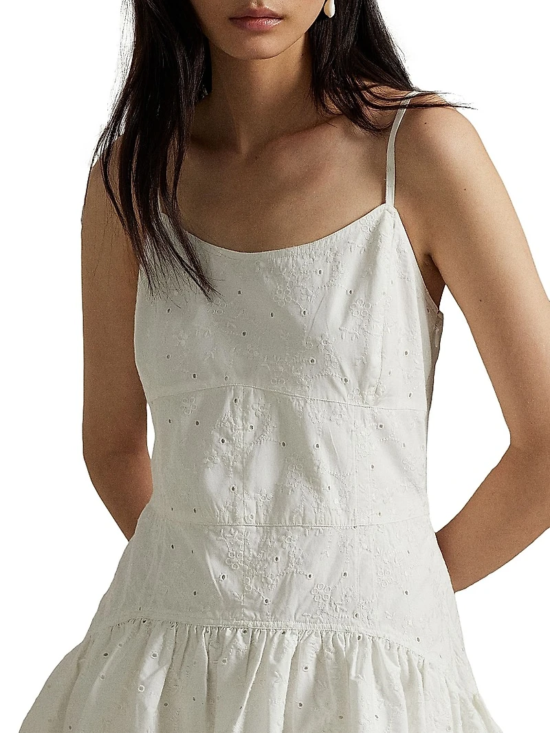Paneled Eyelet Cotton Minidress