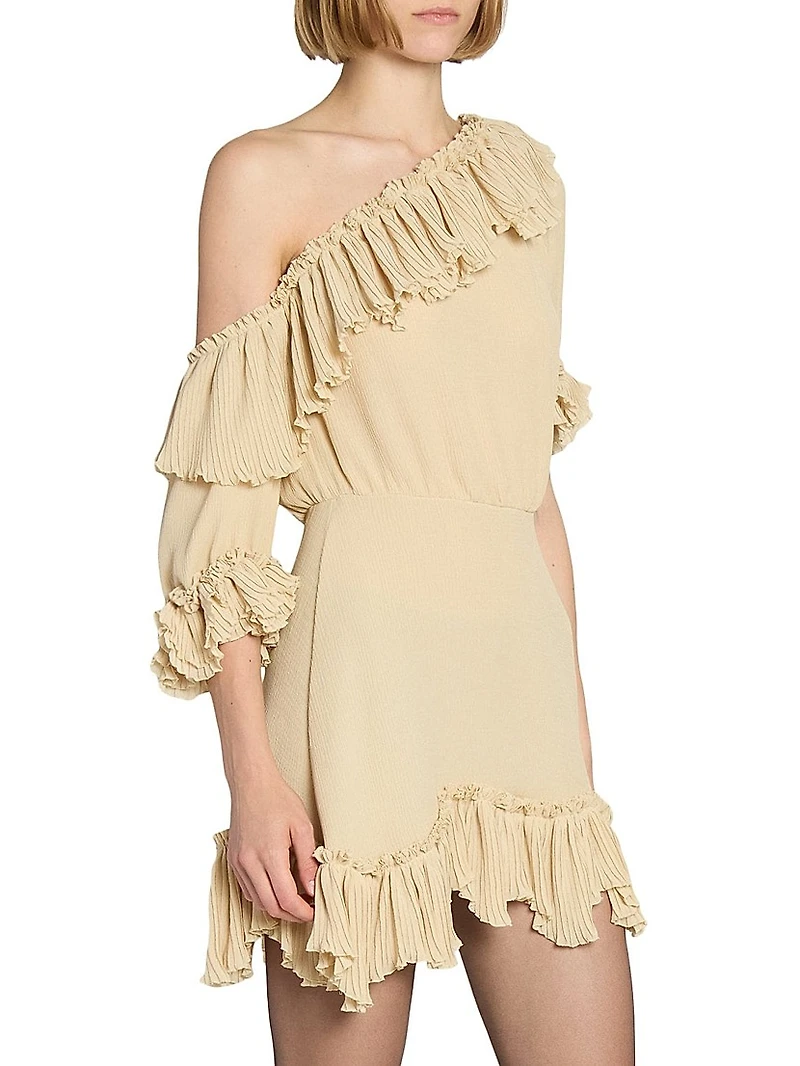 Ruffled Dress Silk Crepon Muslin