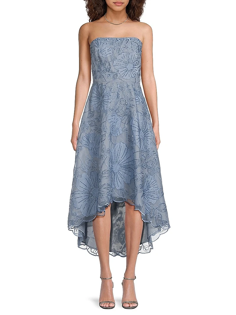 Floral Embellished Bandeau A-Line Midi-Dress