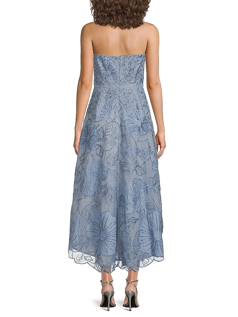 Floral Embellished Bandeau A-Line Midi-Dress