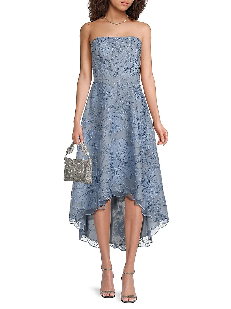 Floral Embellished Bandeau A-Line Midi-Dress