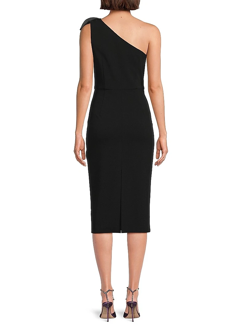 Crepe Floral-Appliqué One-Shoulder Midi-Dress