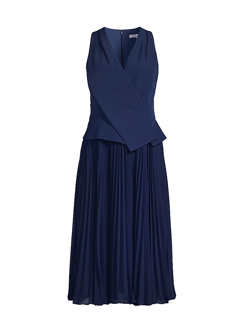 Stretch Crepe Pleated Midi-Dress