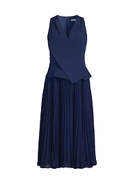 Stretch Crepe Pleated Midi-Dress