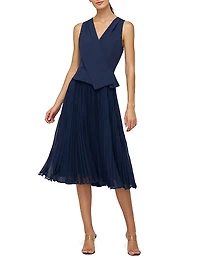 Stretch Crepe Pleated Midi-Dress