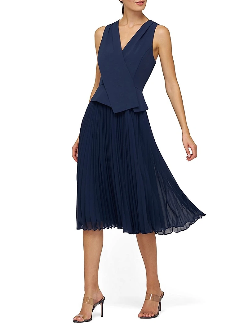 Stretch Crepe Pleated Midi-Dress