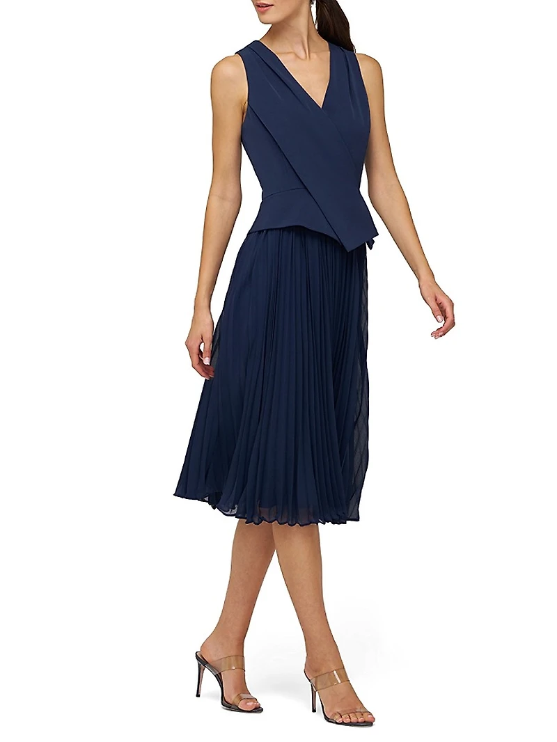 Stretch Crepe Pleated Midi-Dress