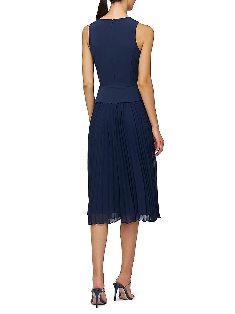 Stretch Crepe Pleated Midi-Dress