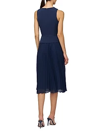 Stretch Crepe Pleated Midi-Dress