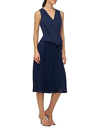 Stretch Crepe Pleated Midi-Dress