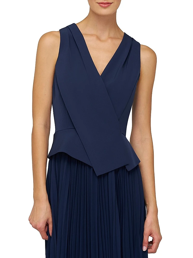 Stretch Crepe Pleated Midi-Dress