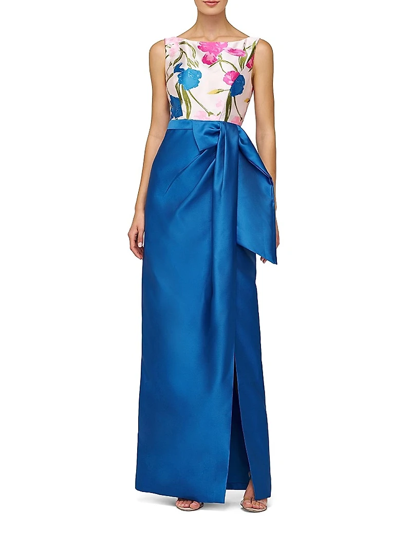 Tabitha Bateau Neck Jacquard Gown