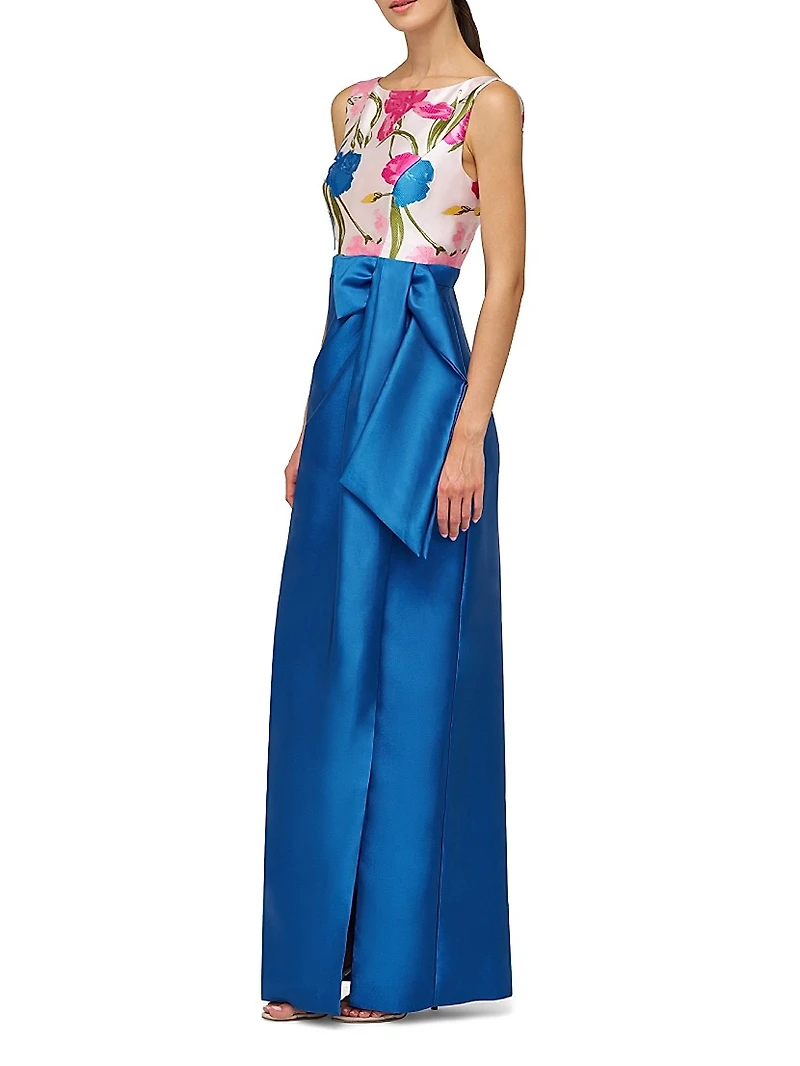 Tabitha Bateau Neck Jacquard Gown