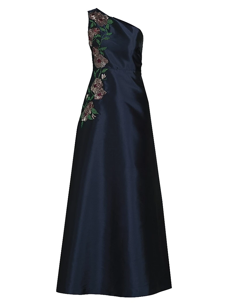 Giada Embellished One-Shoulder A-Line Gown