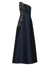 Giada Embellished One-Shoulder A-Line Gown