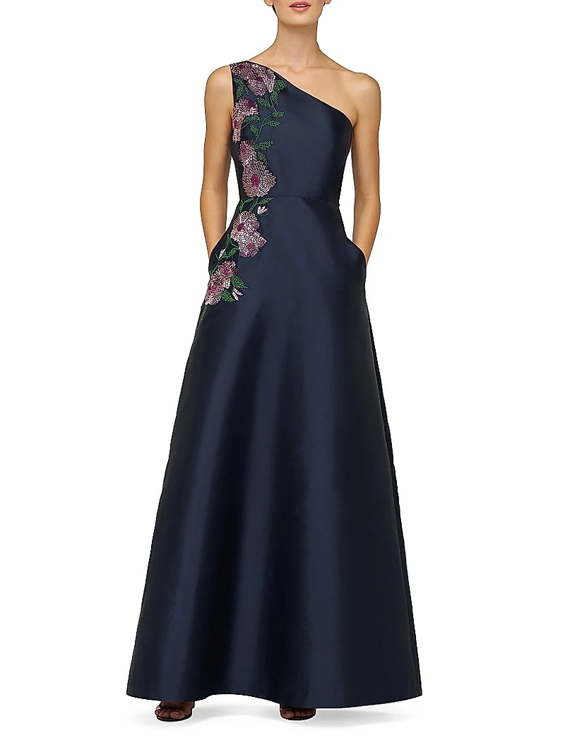 Giada Embellished One-Shoulder A-Line Gown