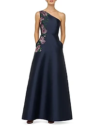 Giada Embellished One-Shoulder A-Line Gown