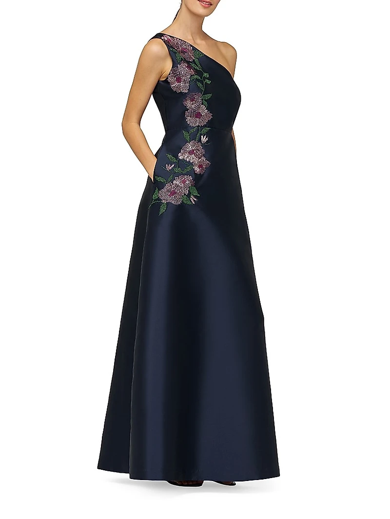 Giada Embellished One-Shoulder A-Line Gown