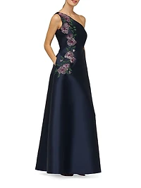 Giada Embellished One-Shoulder A-Line Gown