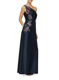 Giada Embellished One-Shoulder A-Line Gown