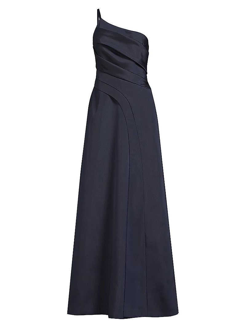 Jillian Sleeveless One-Shoulder Pleated Gown