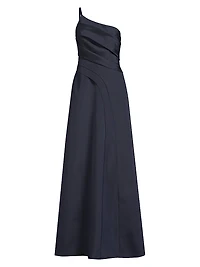 Jillian Sleeveless One-Shoulder Pleated Gown