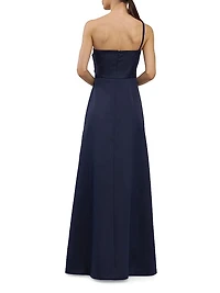 Jillian Sleeveless One-Shoulder Pleated Gown