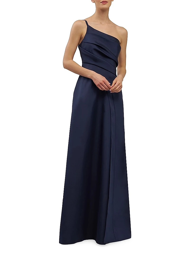 Jillian Sleeveless One-Shoulder Pleated Gown