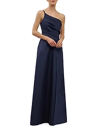 Jillian Sleeveless One-Shoulder Pleated Gown