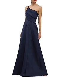 Jillian Sleeveless One-Shoulder Pleated Gown