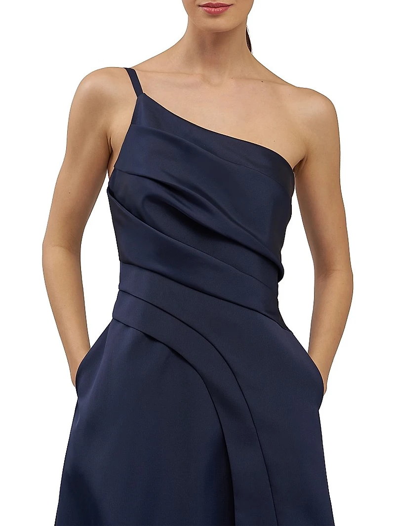Jillian Sleeveless One-Shoulder Pleated Gown