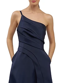 Jillian Sleeveless One-Shoulder Pleated Gown
