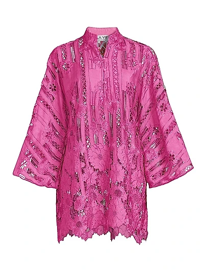 Linear Floral Lace Mini Caftan