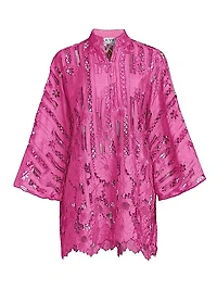 Linear Floral Lace Mini Caftan