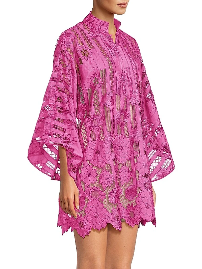 Linear Floral Lace Mini Caftan