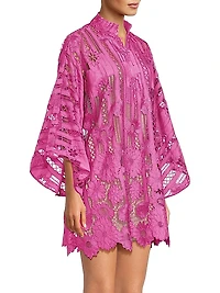 Linear Floral Lace Mini Caftan