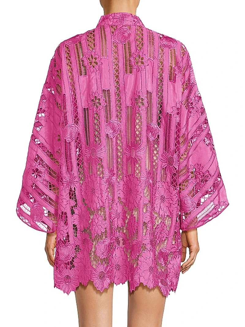 Linear Floral Lace Mini Caftan